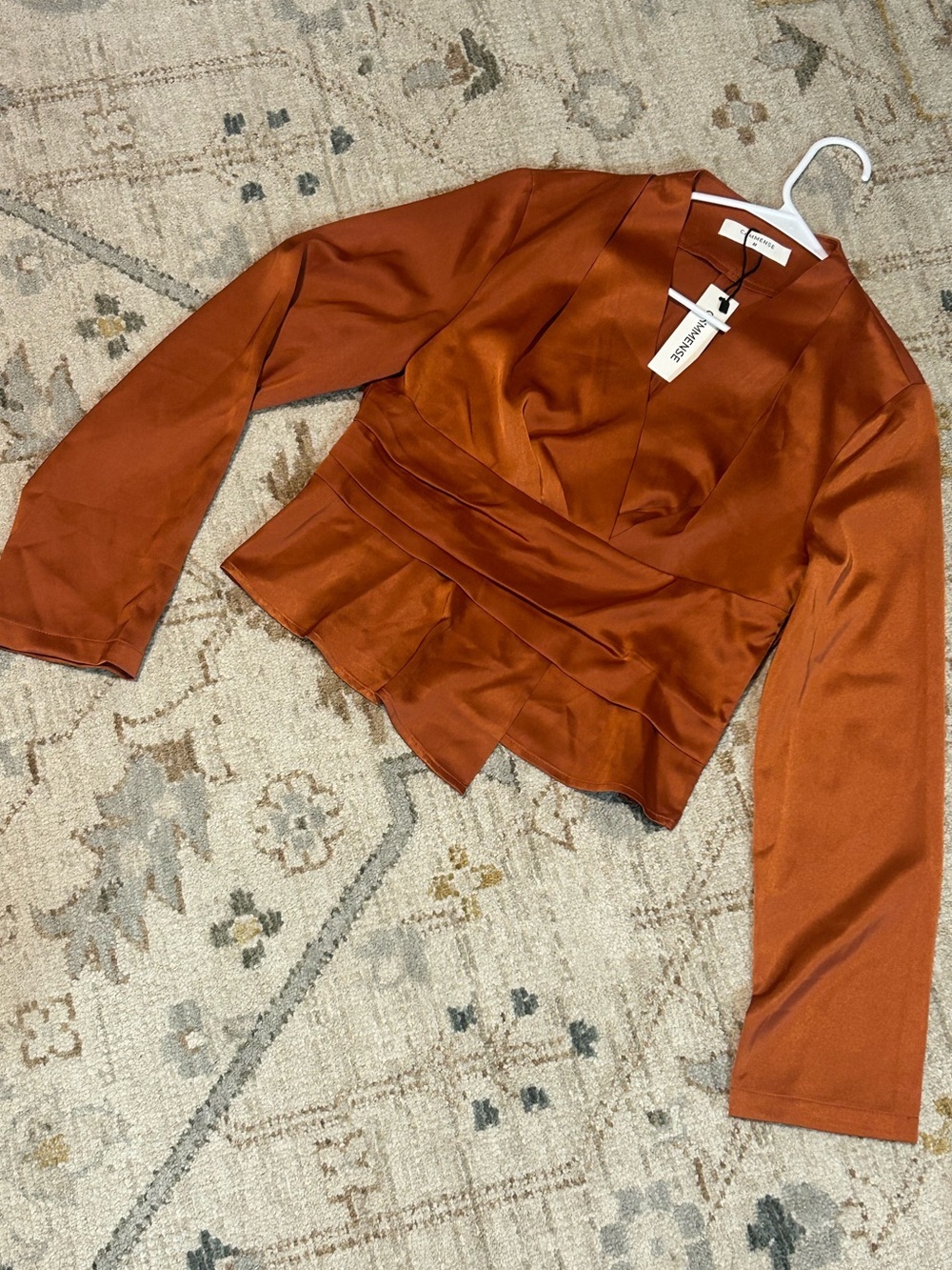 Commense Satin Rust Wrap Blouse